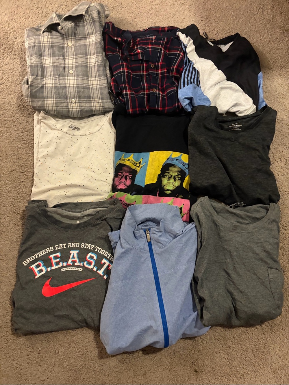 Large Bundle Lot of 9 Shirts Short sleeve long sleeve button up Name Brands L